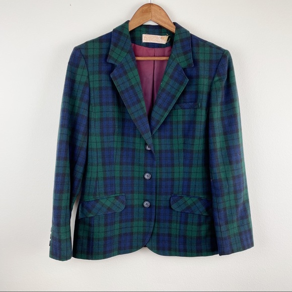 PENDLETON Vintage Plaid Blazer Skirt Suit Set C14 - Picture 2 of 16